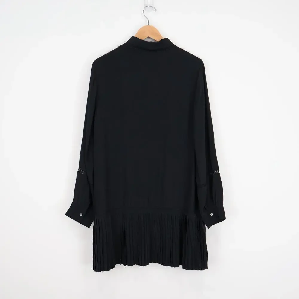 NWT J.Crew New Amelia Shirt-Dress In Crepe De Chine Pleated Black Size Large